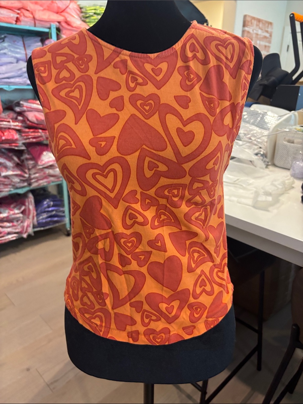 Motel Rocks Orange Tank Top with Red Heart Print